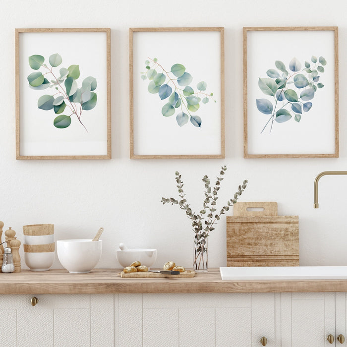 Bathroom Wall Art Set of 6, Eucalyptus Watercolor Prints, Printable Leaf Art, Green Art Prints, Living Room Art Sage Green Cottagecore