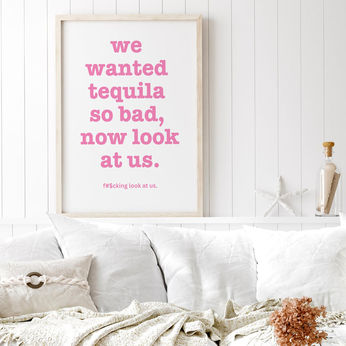 Trendy Retro Wall Art, Tequila drinking poster, Pink Wall Art, Guest Check Maximalist Aesthetic Print Funny Art, Minimalist Digital Download