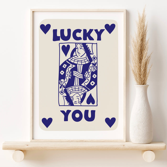 Trendy Retro Wall Art, Retro Trendy Aesthetic Print, Lucky You Poster, Blue Beige Decor, Trendy Wall Art, Funny Art, Minimalist, Digital Art