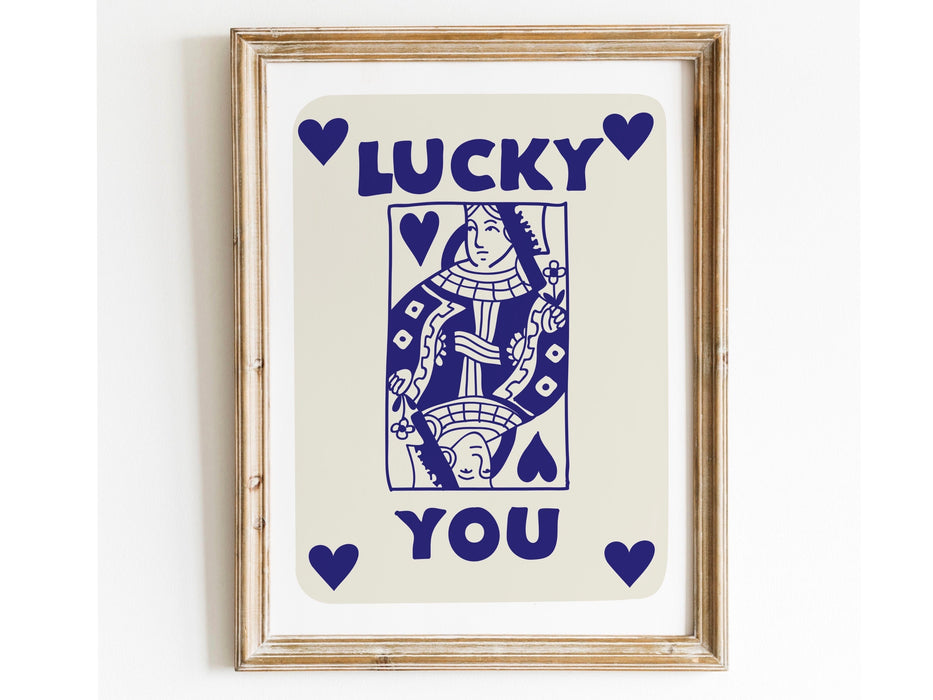 Trendy Retro Wall Art, Retro Trendy Aesthetic Print, Lucky You Poster, Blue Beige Decor, Trendy Wall Art, Funny Art, Minimalist, Digital Art