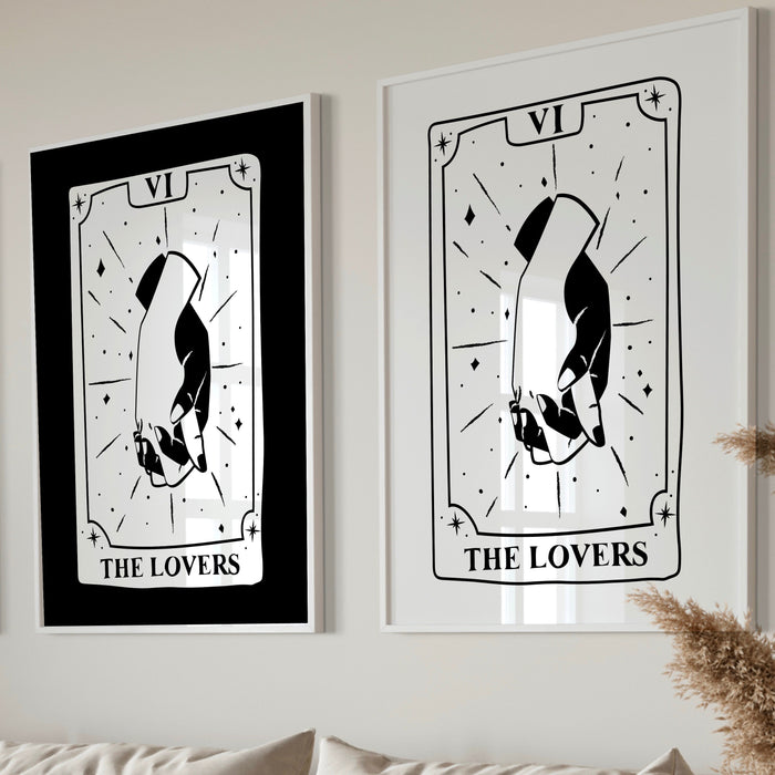 Trendy Retro Wall Art Set of 2, The Lovers Tarot Card, Aesthetic Print, Poster, Black and White Trendy Wall Art, Minimalist, Digital Art