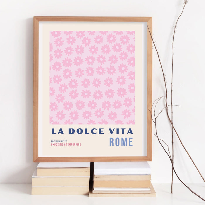 Pink Abstract 70s Style Poster, 60s Flower Print, Paris Exhibition Travel Poster, Digital Download