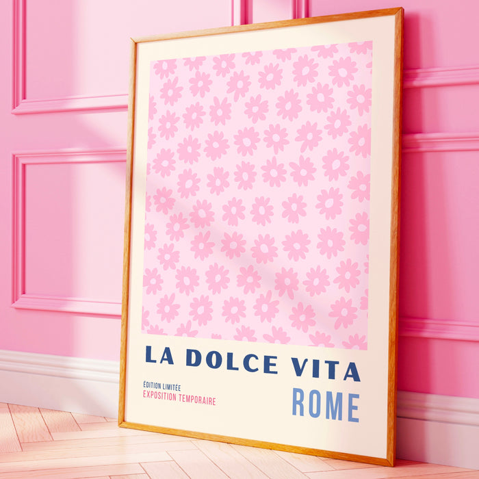 Pink Abstract 70s Style Poster, 60s Flower Print, Paris Exhibition Travel Poster, Digital Download