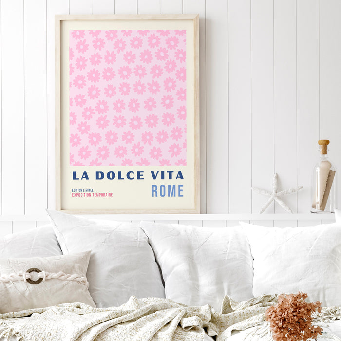 Pink Abstract 70s Style Poster, 60s Flower Print, Paris Exhibition Travel Poster, Digital Download