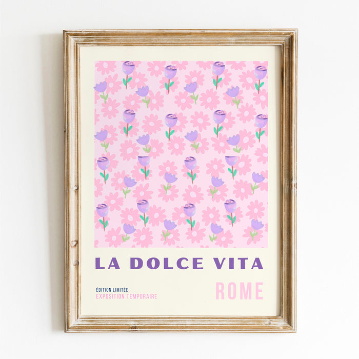 Above Bed Wall Art, Pink Blue Digital Download, Printable set of 6, 70s Style Poster, 60s Flower Print, Orange Pink Decor Dork Room Wall Art