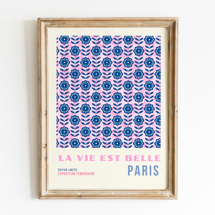 Above Bed Wall Art, Pink Blue Digital Download, Printable set of 6, 70s Style Poster, 60s Flower Print, Orange Pink Decor Dork Room Wall Art