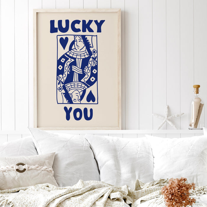 Trendy Retro Wall Art Set of 3, Retro Trendy Aesthetic Print,Lucky You Poster,Blue Print, Trendy Wall Art,Funny Art, Minimalist, Digital Art
