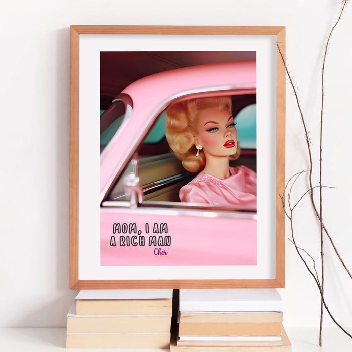 Retro Trendy Pink Wall Art, Mom I Am Rich Man, Pink Fashion, Preppy Dorm Decor, Large Wall Art, Apartment Digital Download