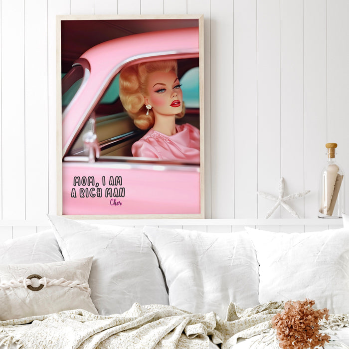 Retro Trendy Pink Wall Art, Mom I Am Rich Man, Pink Fashion, Preppy Dorm Decor, Large Wall Art, Apartment Digital Download