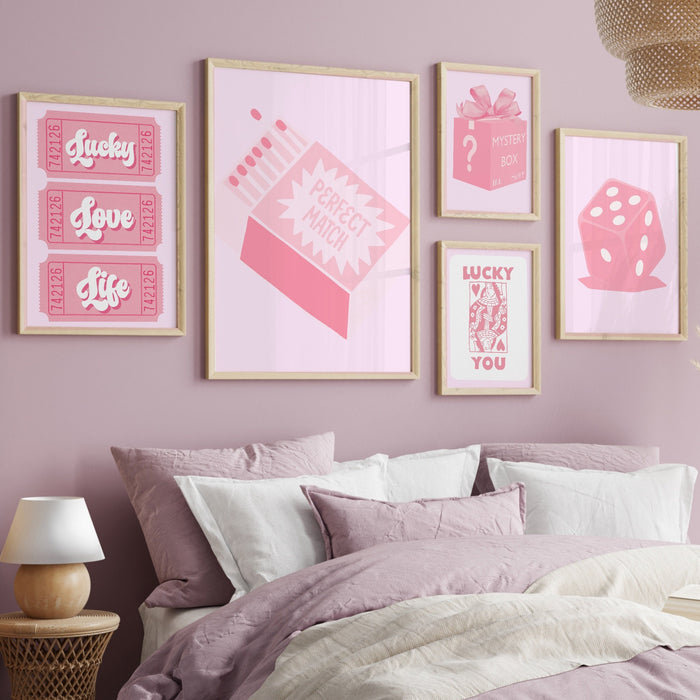 Trendy Retro Wall Art Set of 9,Retro Trendy Aesthetic Print,Lucky You Poster,Pink Print,Trendy Wall Art,Funny Art, Minimalist, Digital Art