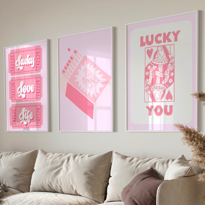 Trendy Retro Wall Art Set of 9,Retro Trendy Aesthetic Print,Lucky You Poster,Pink Print,Trendy Wall Art,Funny Art, Minimalist, Digital Art
