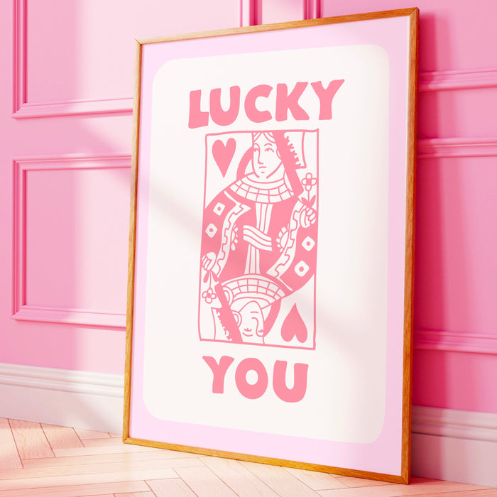 Lucky You, Trendy Retro Pink Wall Art , Minimalist Aesthetic Print, Pale Pink Poster, Pink Print, Funny Art, Downloadable Digital Art