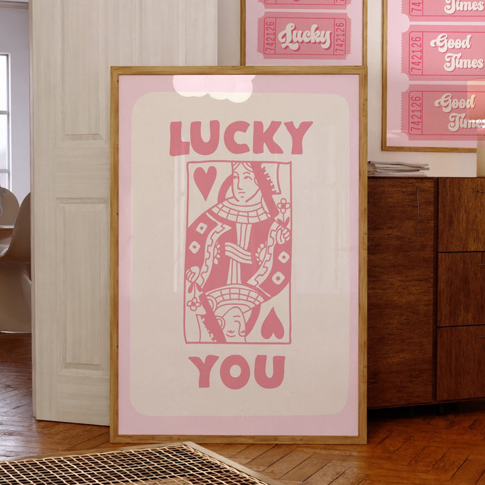 Lucky You, Trendy Retro Pink Wall Art , Minimalist Aesthetic Print, Pale Pink Poster, Pink Print, Funny Art, Downloadable Digital Art