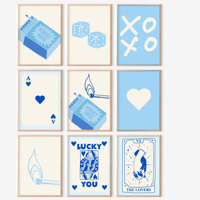 Trendy Retro Wall Art Set of 18, Retro Trendy Aesthetic Print,Lucky You Pink and Blue Sets,Trendy Wall Decor,Funny Art, Minimalist, Digital