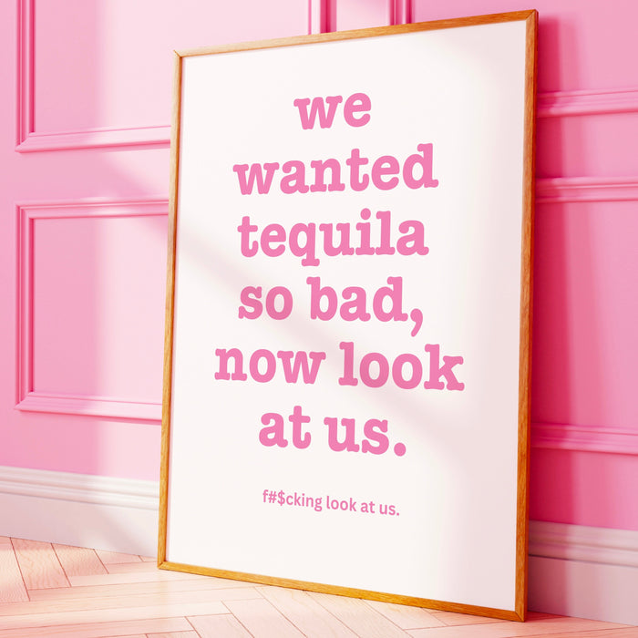 Trendy Retro Wall Art, Tequila drinking poster, Pink Wall Art, Guest Check Maximalist Aesthetic Print Funny Art, Minimalist Digital Download