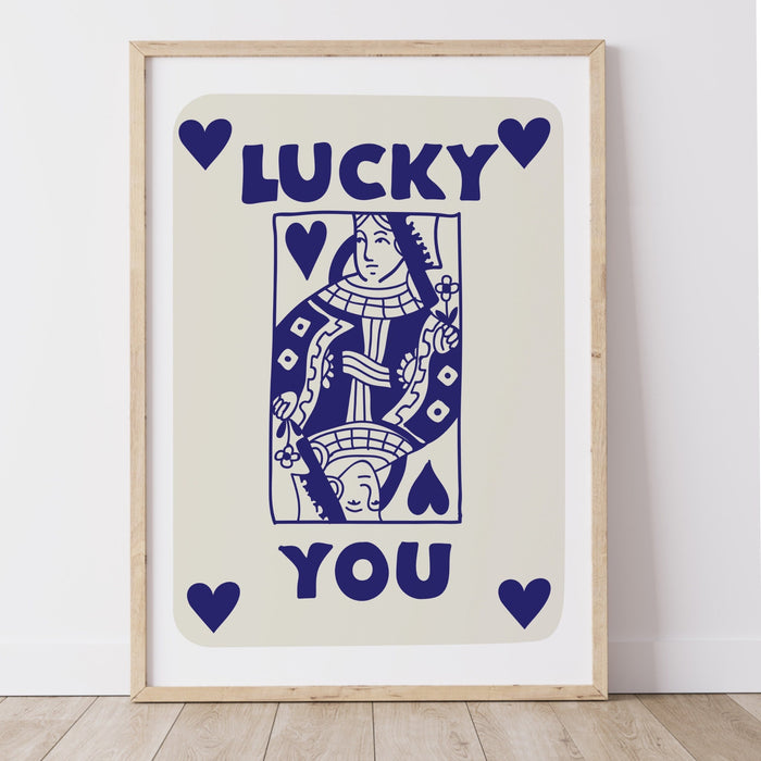 Trendy Retro Wall Art, Retro Trendy Aesthetic Print, Lucky You Poster, Blue Beige Decor, Trendy Wall Art, Funny Art, Minimalist, Digital Art