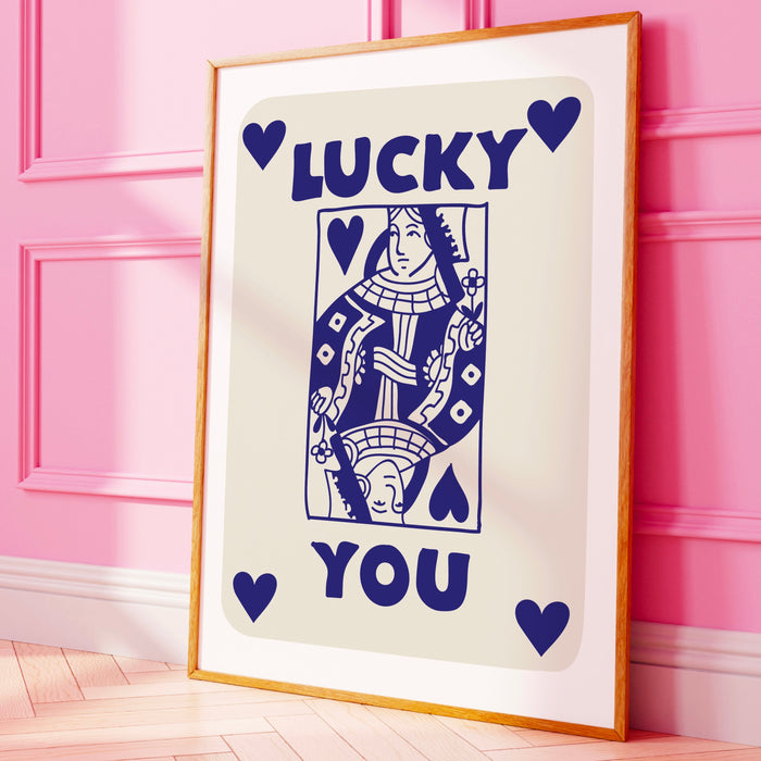 Trendy Retro Wall Art, Retro Trendy Aesthetic Print, Lucky You Poster, Blue Beige Decor, Trendy Wall Art, Funny Art, Minimalist, Digital Art