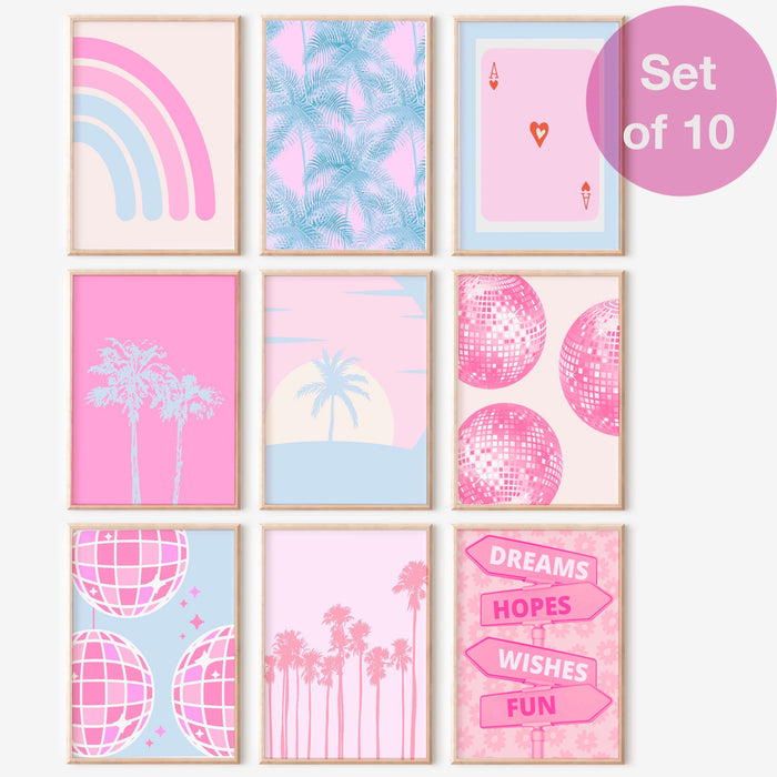 Trendy Retro Wall Art Set of 10,Retro Trendy Aesthetic Print,Lucky You Poster,Pink Print,Trendy Wall Art,Funny Art, Minimalist, Digital Art