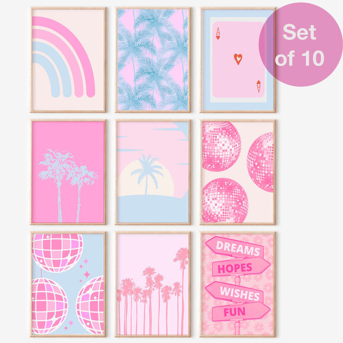 Trendy Retro Wall Art Set of 10,Retro Trendy Aesthetic Print,Lucky You Poster,Pink Print,Trendy Wall Art,Funny Art, Minimalist, Digital Art