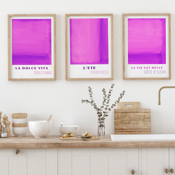 Gallery Wall Art Set Of 3 Prints, Purple Pink Abstract Digital Download, 70s Style Travel Poster, Dorm Room Decor Printable Digital Download