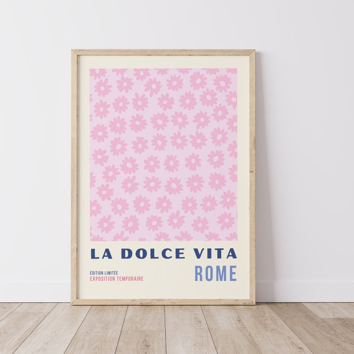 Pink Abstract 70s Style Poster, 60s Flower Print, Paris Exhibition Travel Poster, Digital Download