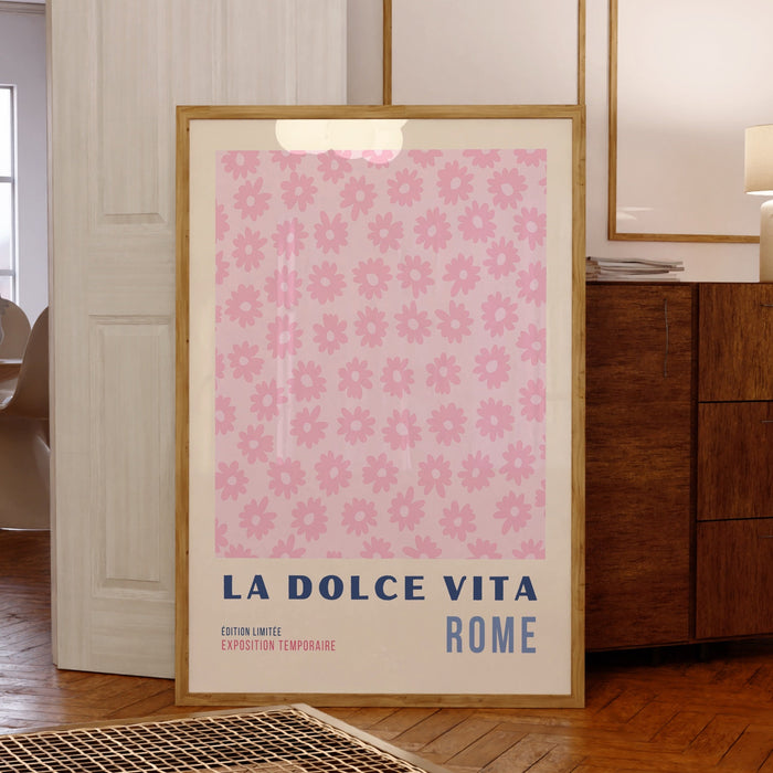 Pink Abstract 70s Style Poster, 60s Flower Print, Paris Exhibition Travel Poster, Digital Download