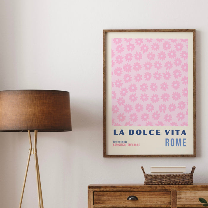 Pink Abstract 70s Style Poster, 60s Flower Print, Paris Exhibition Travel Poster, Digital Download