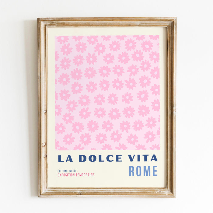 Pink Abstract 70s Style Poster, 60s Flower Print, Paris Exhibition Travel Poster, Digital Download