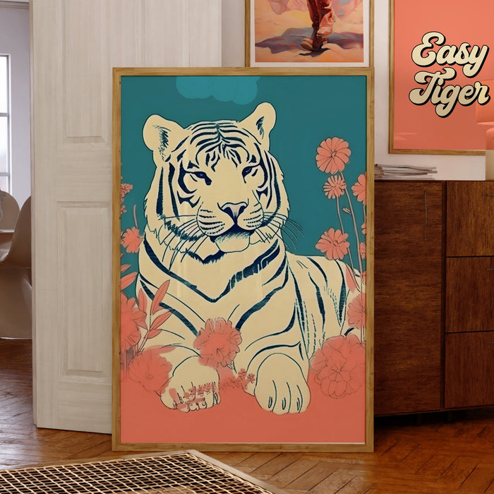 Set of 2 Retro Trendy Art Digital Prints , Easy Tiger, Dorm Decor, Large Wall Art, Animal print, Downloadable Art, Digital Art