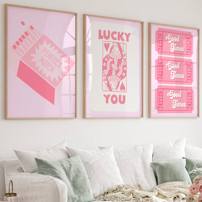 Trendy Retro Wall Art Set of 9,Retro Trendy Aesthetic Print,Lucky You Poster,Pink Print,Trendy Wall Art,Funny Art, Minimalist, Digital Art