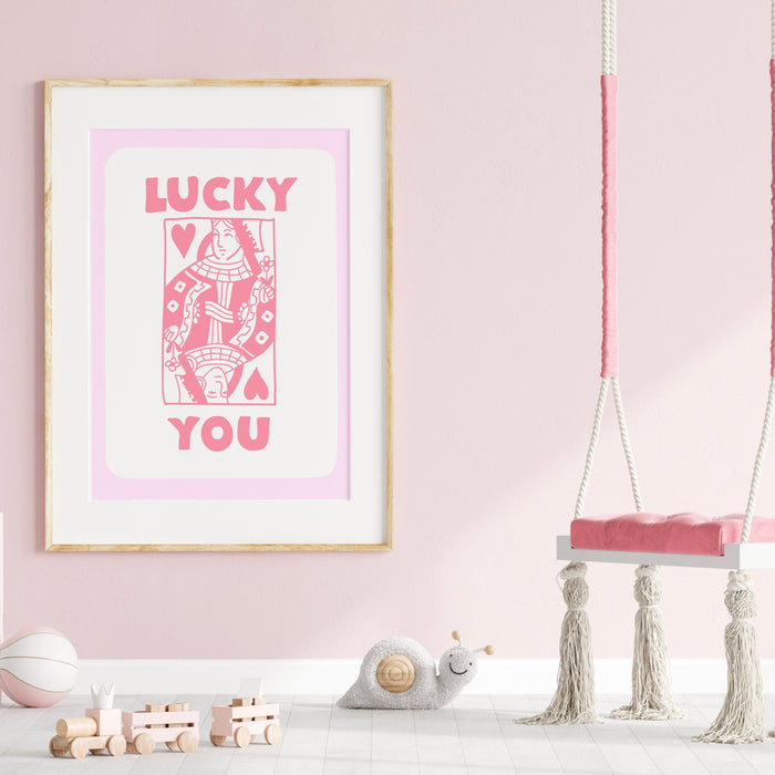 Lucky You, Trendy Retro Pink Wall Art , Minimalist Aesthetic Print, Pale Pink Poster, Pink Print, Funny Art, Downloadable Digital Art