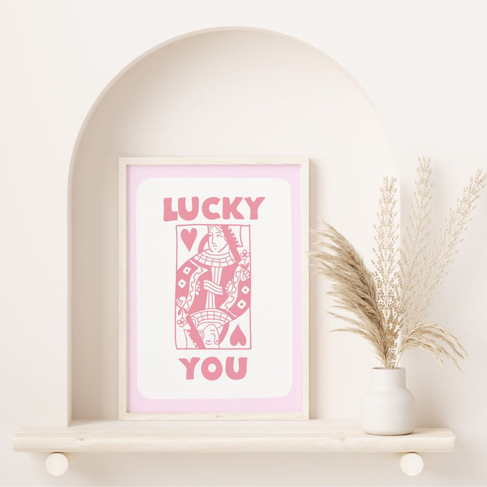 Lucky You, Trendy Retro Pink Wall Art , Minimalist Aesthetic Print, Pale Pink Poster, Pink Print, Funny Art, Downloadable Digital Art