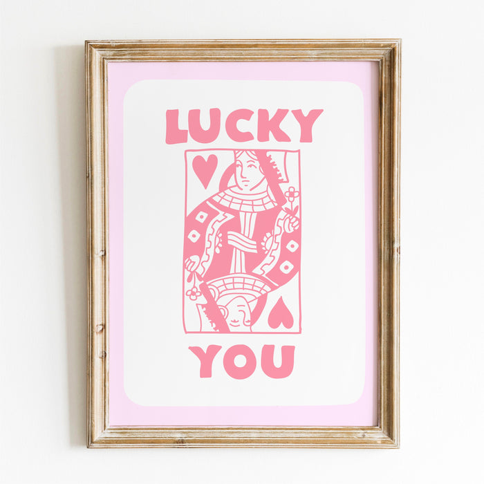 Lucky You, Trendy Retro Pink Wall Art , Minimalist Aesthetic Print, Pale Pink Poster, Pink Print, Funny Art, Downloadable Digital Art
