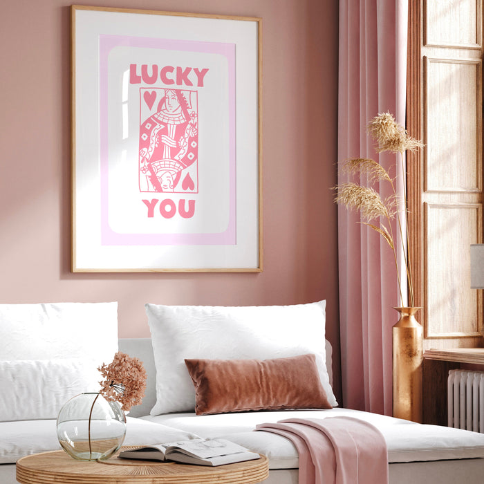 Lucky You, Trendy Retro Pink Wall Art , Minimalist Aesthetic Print, Pale Pink Poster, Pink Print, Funny Art, Downloadable Digital Art