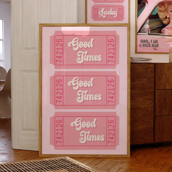 Good Times, Trendy Retro Pink Wall Art , Minimalist Aesthetic Print, Pale Pink Poster, Lucky Pink Print, Funny Art, Downloadable Digital Art