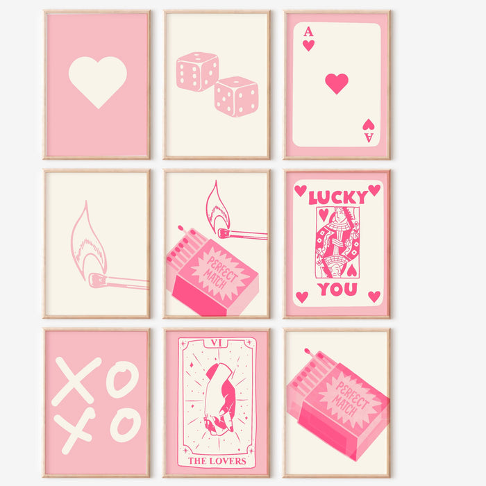 Trendy Retro Wall Art Set of 18, Retro Trendy Aesthetic Print,Lucky You Pink and Blue Sets,Trendy Wall Decor,Funny Art, Minimalist, Digital