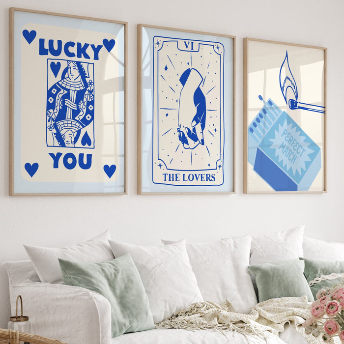 Trendy Retro Wall Art Set of 18, Retro Trendy Aesthetic Print,Lucky You Pink and Blue Sets,Trendy Wall Decor,Funny Art, Minimalist, Digital