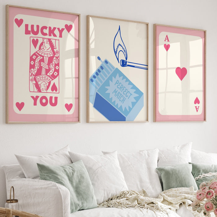 Trendy Retro Wall Art Set of 18, Retro Trendy Aesthetic Print,Lucky You Pink and Blue Sets,Trendy Wall Decor,Funny Art, Minimalist, Digital