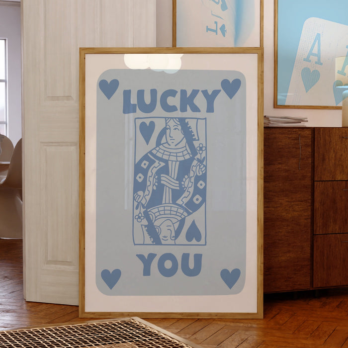 Trendy Retro Wall Art Set of 3, Retro Trendy Aesthetic Print,Lucky You Poster,Blue Print,Trendy Wall Art,Funny Art, Minimalist, Digital Art
