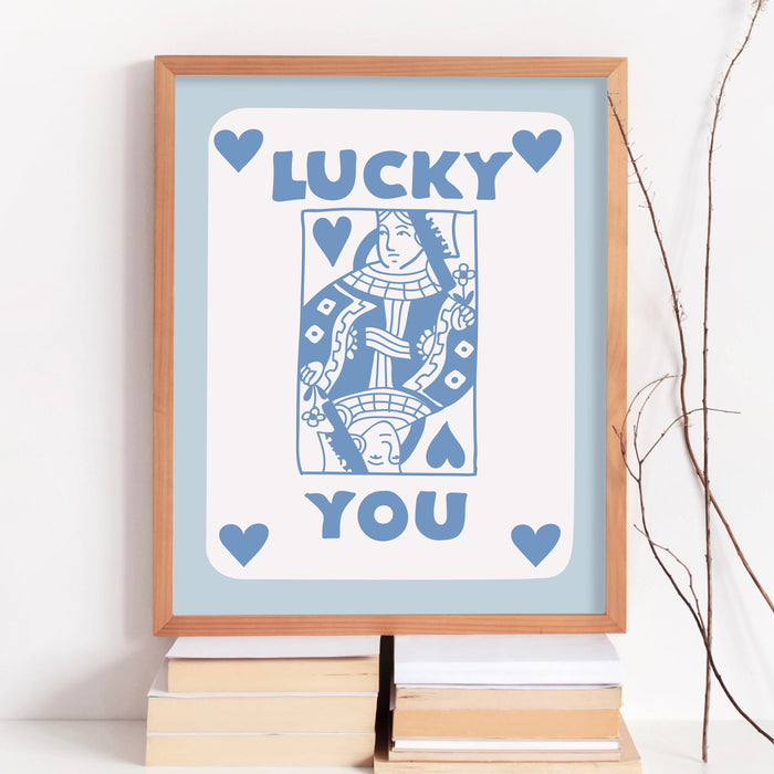 Trendy Retro Wall Art Set of 3, Retro Trendy Aesthetic Print,Lucky You Poster,Blue Print,Trendy Wall Art,Funny Art, Minimalist, Digital Art