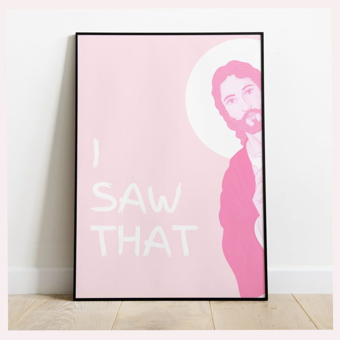 Peeking Jesus - I Saw that, Digital Download, Funny Gift for Christian, Minimalist Pink Dorm Decor
