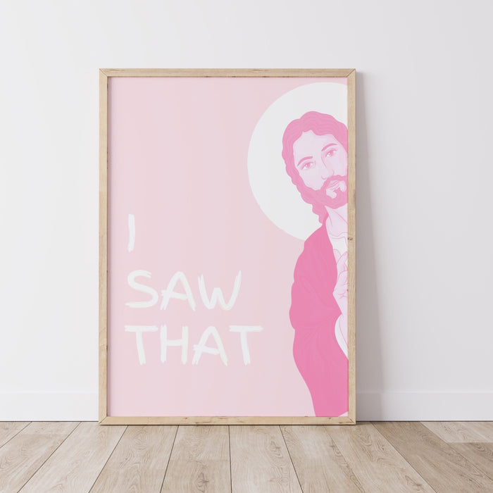 Peeking Jesus - I Saw that, Digital Download, Funny Gift for Christian, Minimalist Pink Dorm Decor