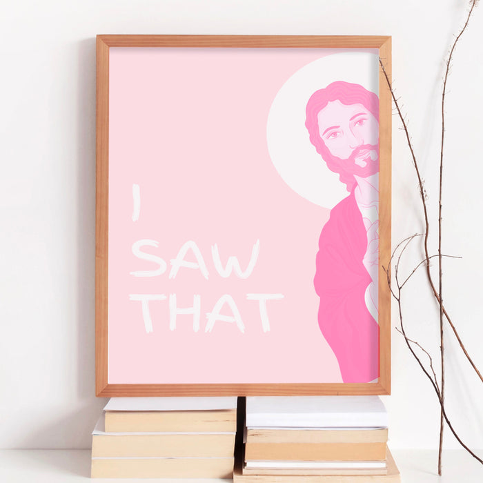 Peeking Jesus - I Saw that, Digital Download, Funny Gift for Christian, Minimalist Pink Dorm Decor