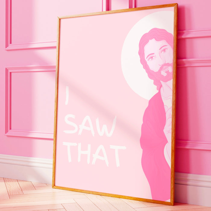 Peeking Jesus - I Saw that, Digital Download, Funny Gift for Christian, Minimalist Pink Dorm Decor