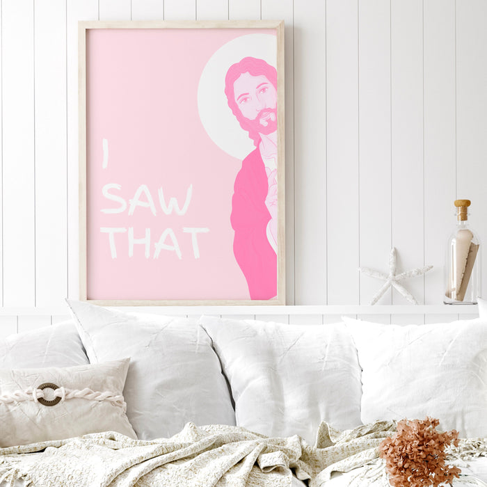 Peeking Jesus - I Saw that, Digital Download, Funny Gift for Christian, Minimalist Pink Dorm Decor