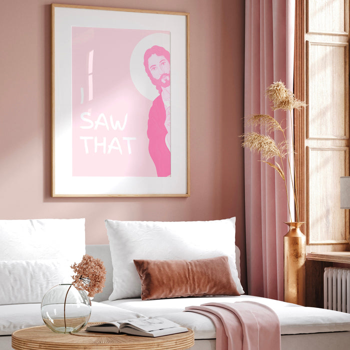 Peeking Jesus - I Saw that, Digital Download, Funny Gift for Christian, Minimalist Pink Dorm Decor