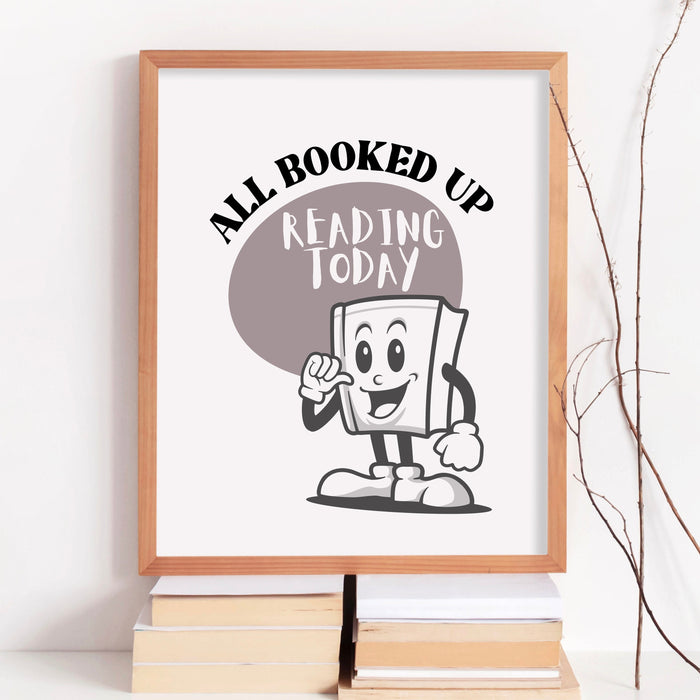 Reading Poster-Classroom Wall Decor-Digital Download-Wall Print-All Booked Up-Trendy Retro Art-70s Art Print-Retro Character