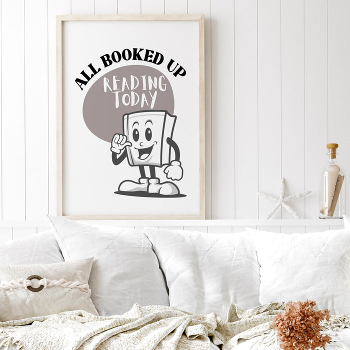 Reading Poster-Classroom Wall Decor-Digital Download-Wall Print-All Booked Up-Trendy Retro Art-70s Art Print-Retro Character