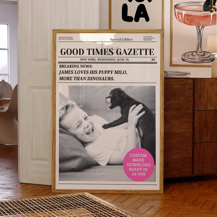 Newspaper Print Customized Personal Gift Custom Childs Gift For Son Gift For Daughter Trendy Newspaper Print Instant Digital Download