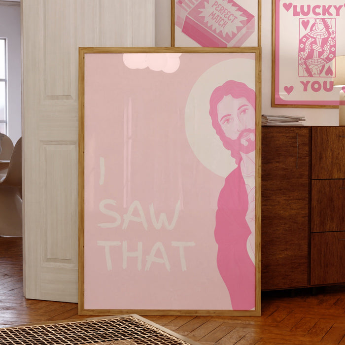 Peeking Jesus - I Saw that, Digital Download, Funny Gift for Christian, Minimalist Pink Dorm Decor
